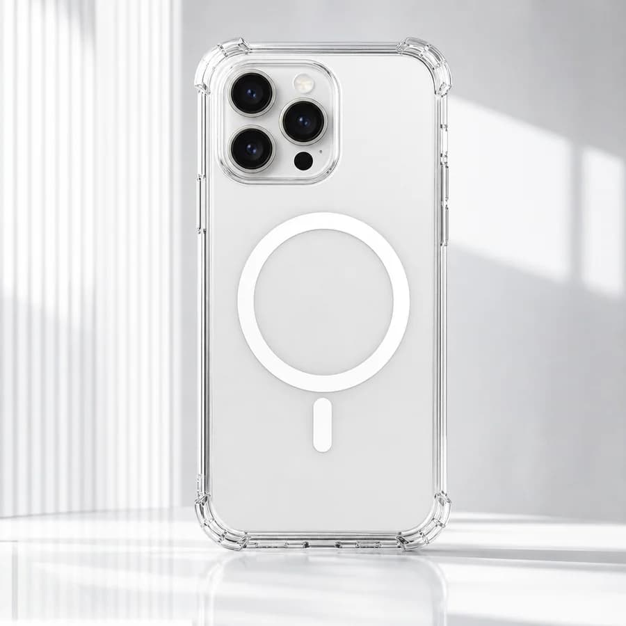 Pochette transparente magnétique — iPhone 12 à 17 · versions Pro et Pro Max